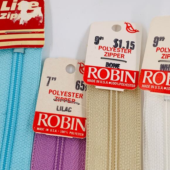 Robin Zipper Varied Lengths Polyester Nylon Multicolor Lot 6 Zippers Made in USA - Picture 3 of 8